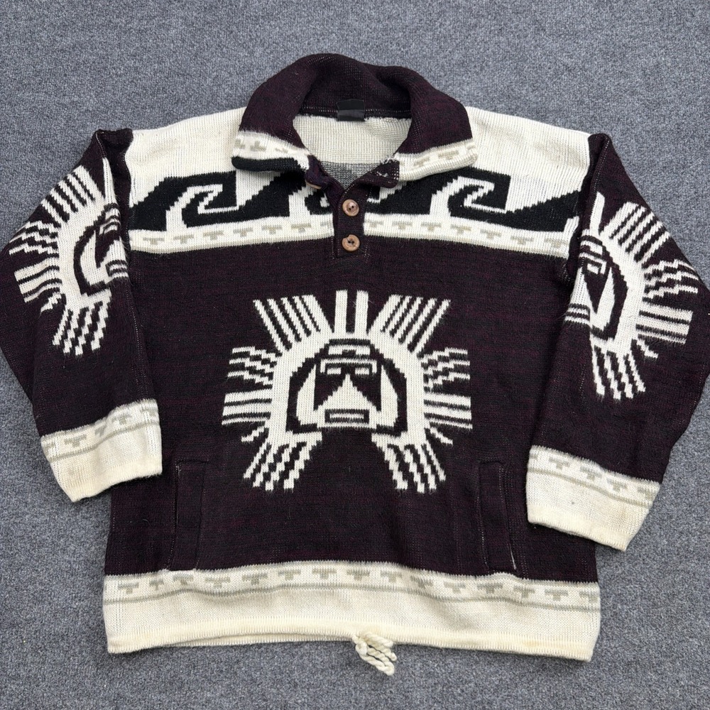 Genesis‎ Made In Otavalo Ecuador Wool Aztec Mens XL Sweatshirt Tejidos Style VTG